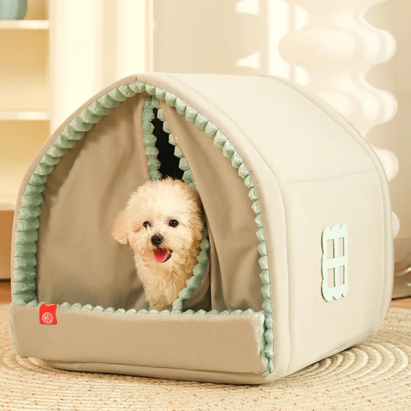 Closed Dog House Winter Windproof Nest for Dogs Cats with Door Curtain Outdoor Portable Tent