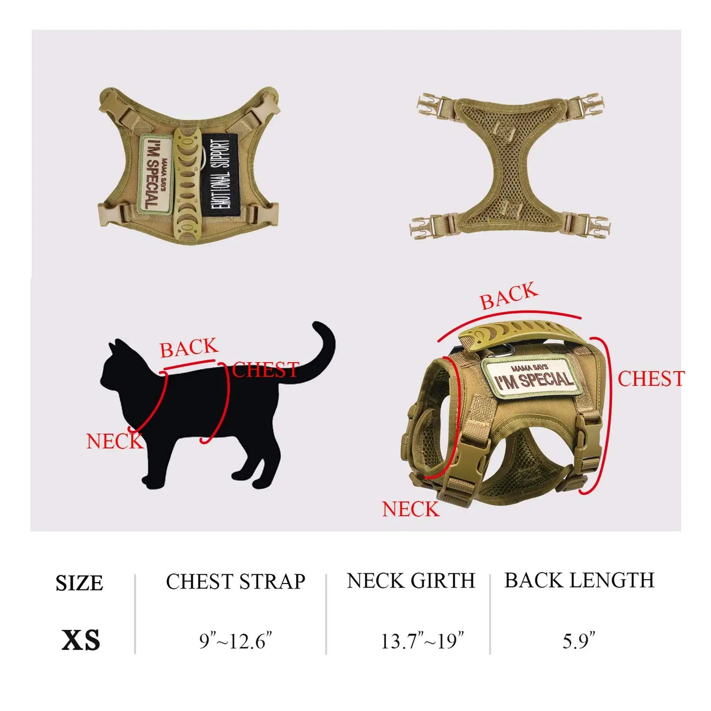Tactical Cat Harness with 2 Patches Stickers For Puppy Vest Military Harnesses Service Small Dog Working Training Accessories
