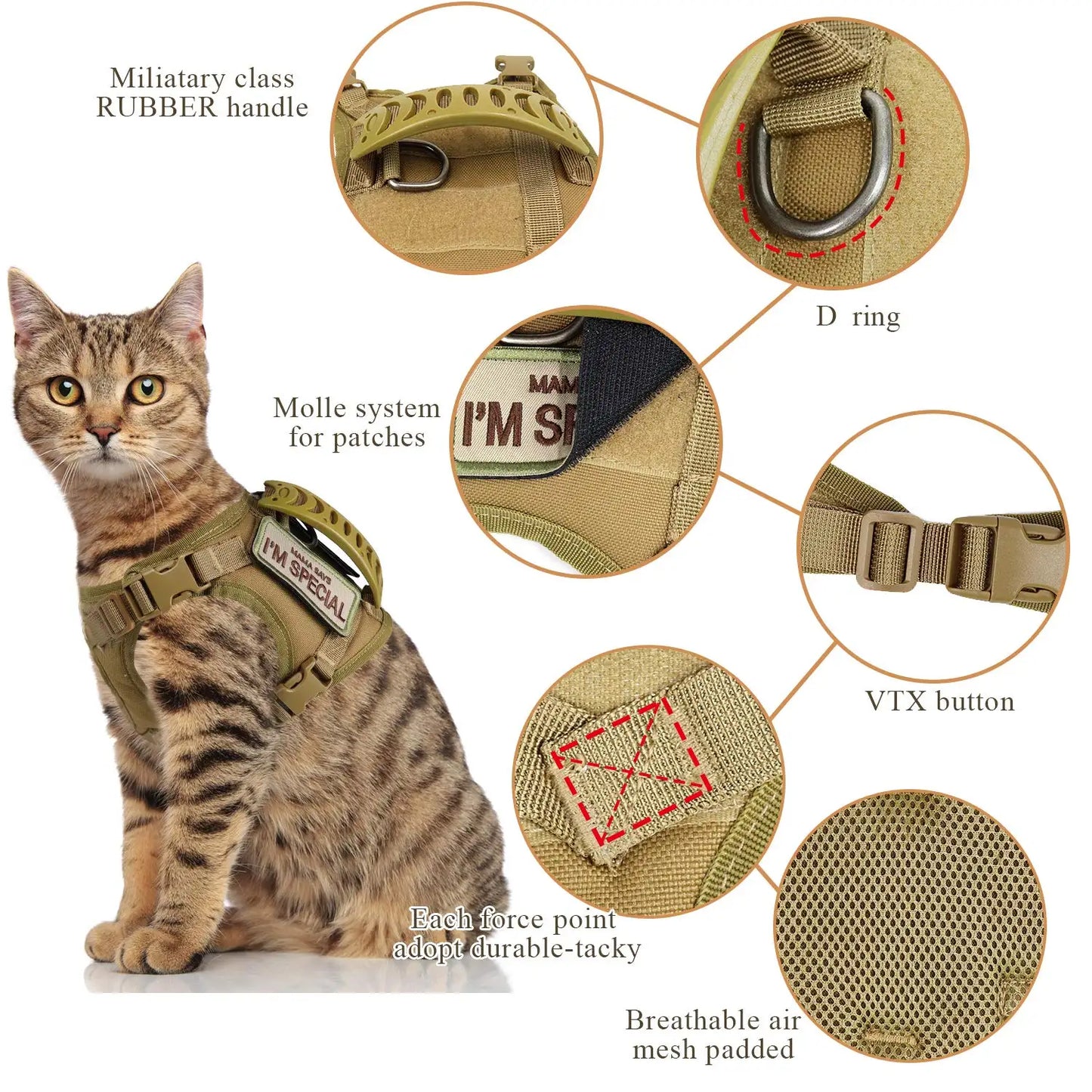 Tactical Cat Harness with 2 Patches Stickers For Puppy Vest Military Harnesses Service Small Dog Working Training Accessories
