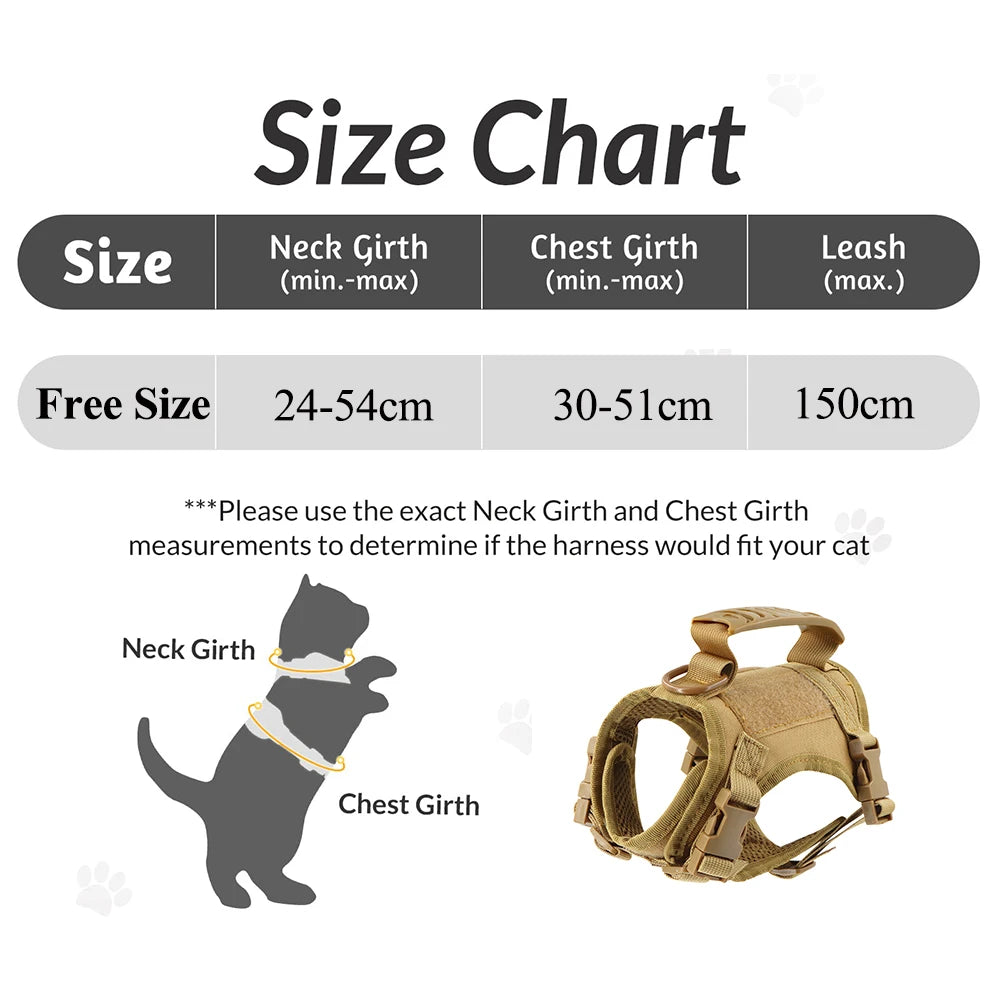 Tactical cat harness for outdoor walking of kittens and puppies, used for walking to prevent escape, soft , easy to wear