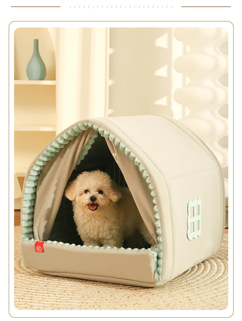 Closed Dog House Winter Windproof Nest for Dogs Cats with Door Curtain Outdoor Portable Tent