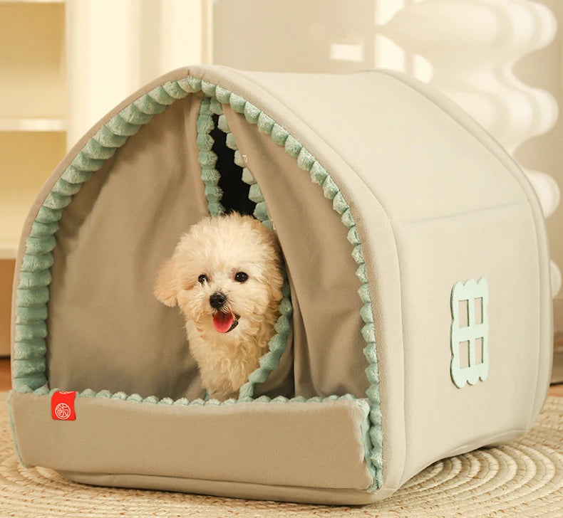 Closed Dog House Winter Windproof Nest for Dogs Cats with Door Curtain Outdoor Portable Tent