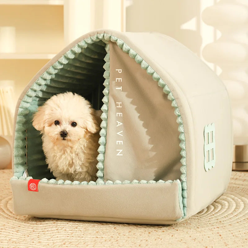 Closed Dog House Winter Windproof Nest for Dogs Cats with Door Curtain Outdoor Portable Tent