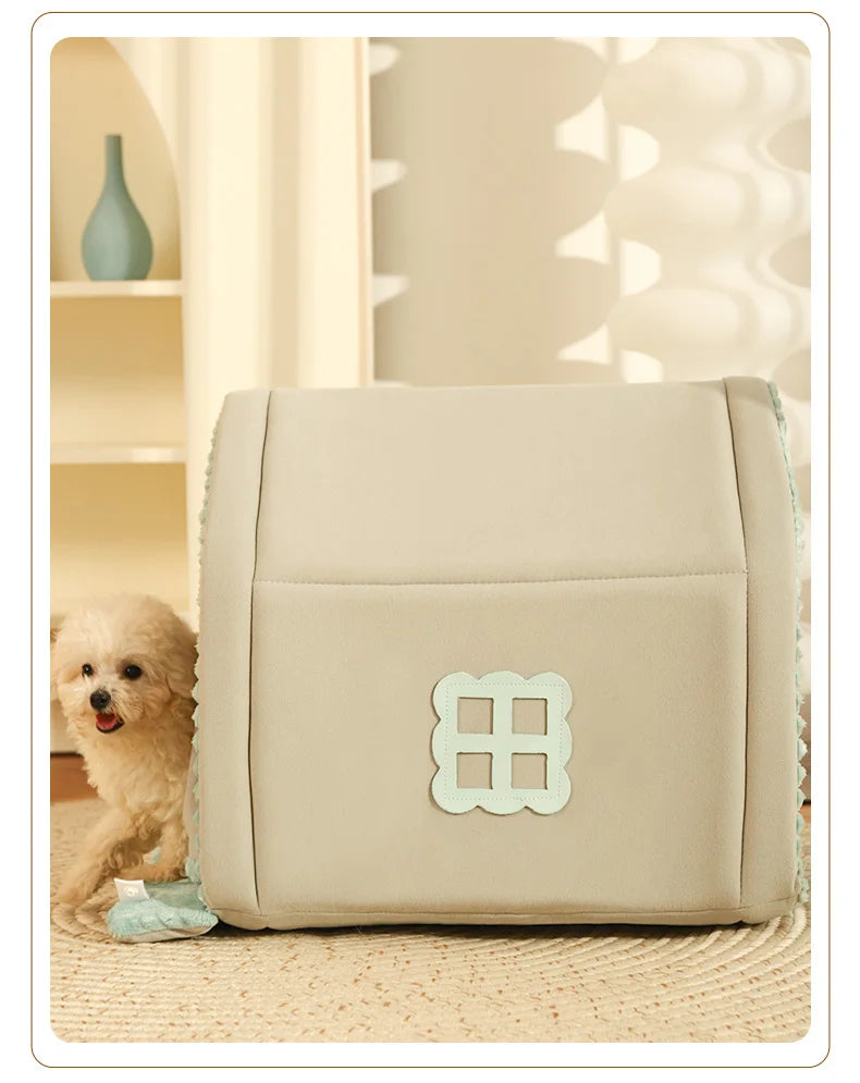 Closed Dog House Winter Windproof Nest for Dogs Cats with Door Curtain Outdoor Portable Tent