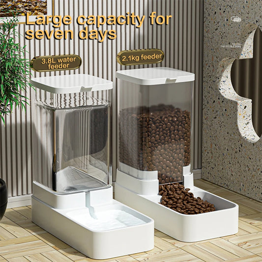 Automatic Cat Feeder & Water Dispenser with Gravity Food Storage  for Cats and Dogs