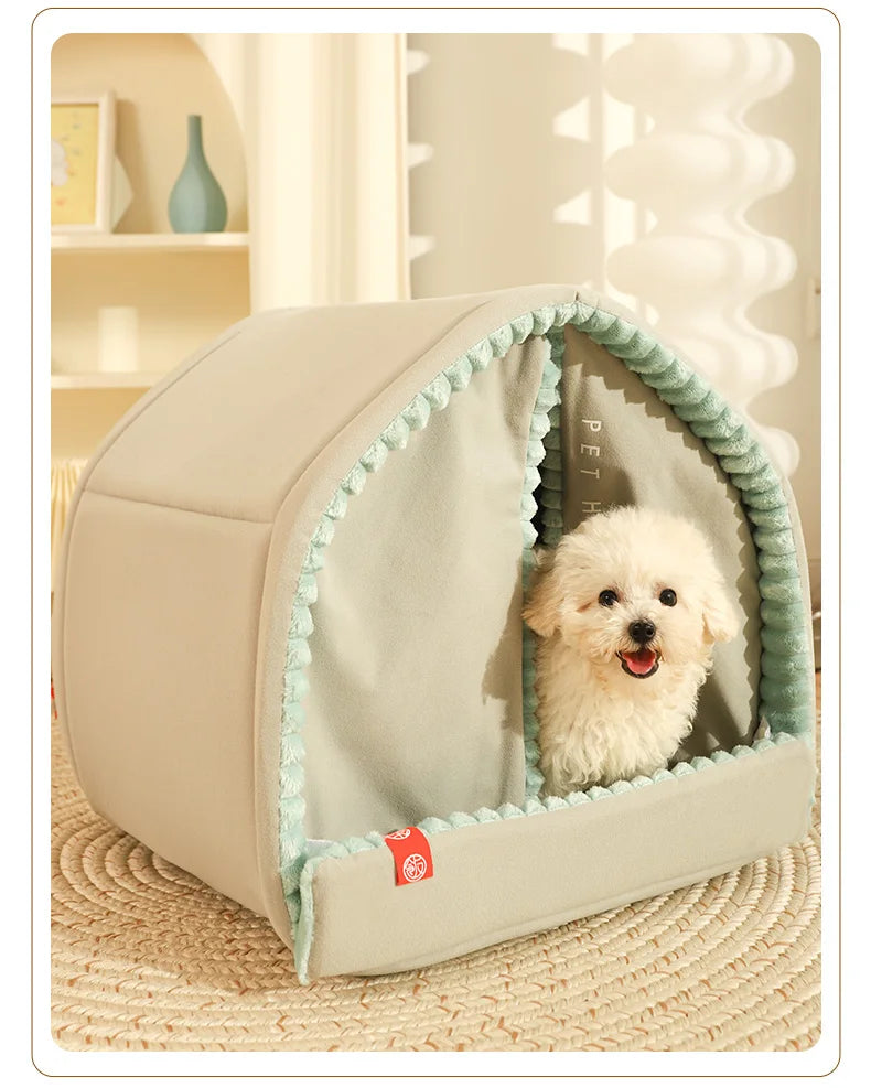 Closed Dog House Winter Windproof Nest for Dogs Cats with Door Curtain Outdoor Portable Tent