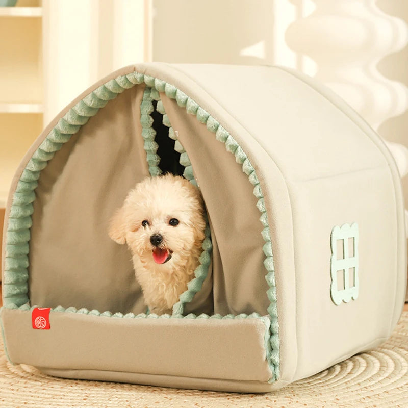Closed Dog House Winter Windproof Nest for Dogs Cats with Door Curtain Outdoor Portable Tent