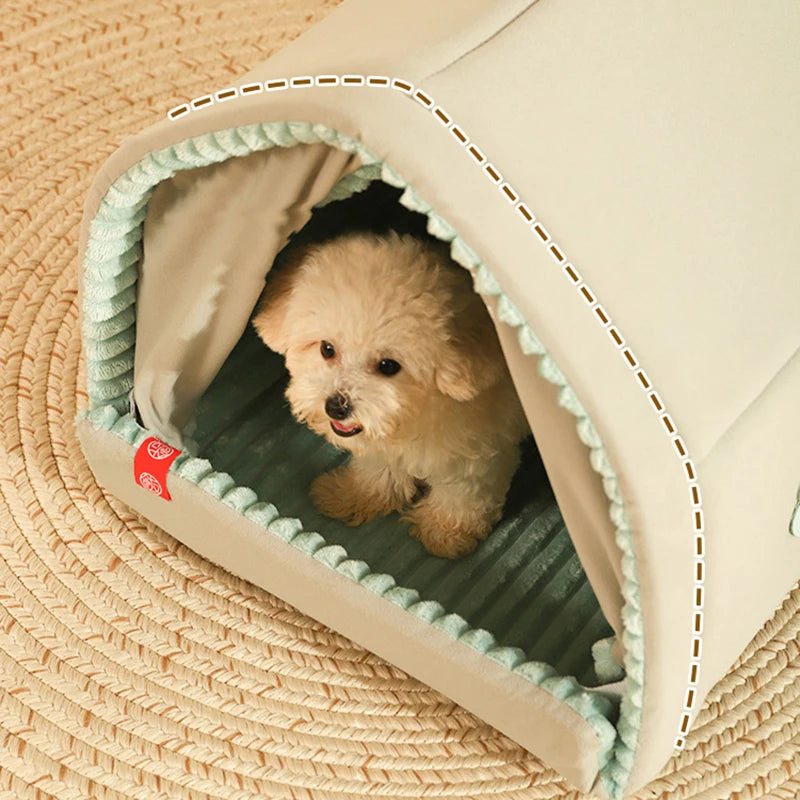 Closed Dog House Winter Windproof Nest for Dogs Cats with Door Curtain Outdoor Portable Tent