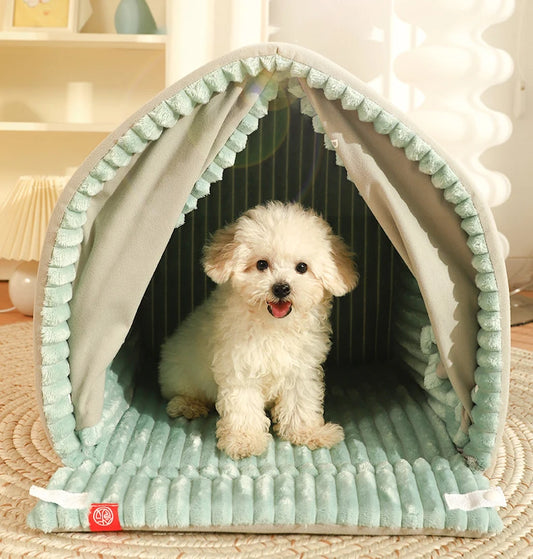 Closed Dog House Winter Windproof Nest for Dogs Cats with Door Curtain Outdoor Portable Tent