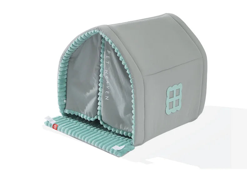 Closed Dog House Winter Windproof Nest for Dogs Cats with Door Curtain Outdoor Portable Tent