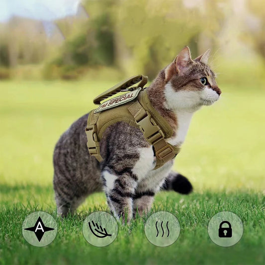 Tactical Cat Harness with 2 Patches Stickers For Puppy Vest Military Harnesses Service Small Dog Working Training Accessories