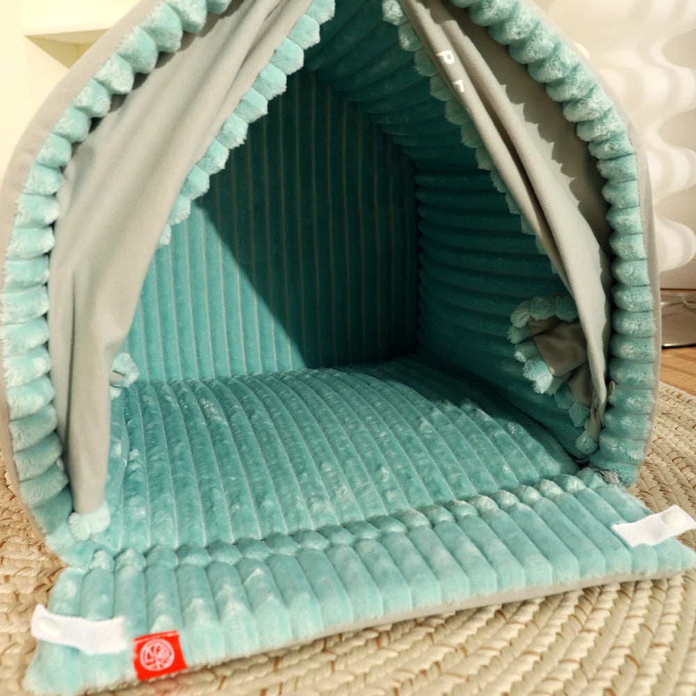 Closed Dog House Winter Windproof Nest for Dogs Cats with Door Curtain Outdoor Portable Tent
