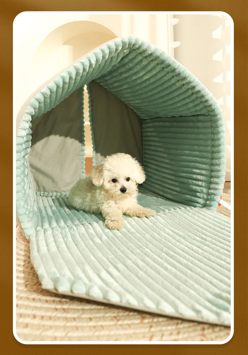Closed Dog House Winter Windproof Nest for Dogs Cats with Door Curtain Outdoor Portable Tent